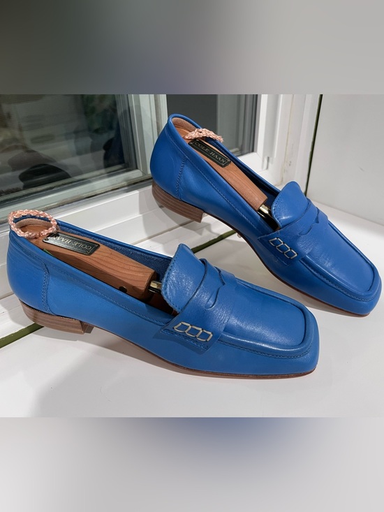 Venezia Shoes - Venezia Cobalt Blue All Leather Penny Loafers Made in Italy Vero Cuoio 37 6.5-7